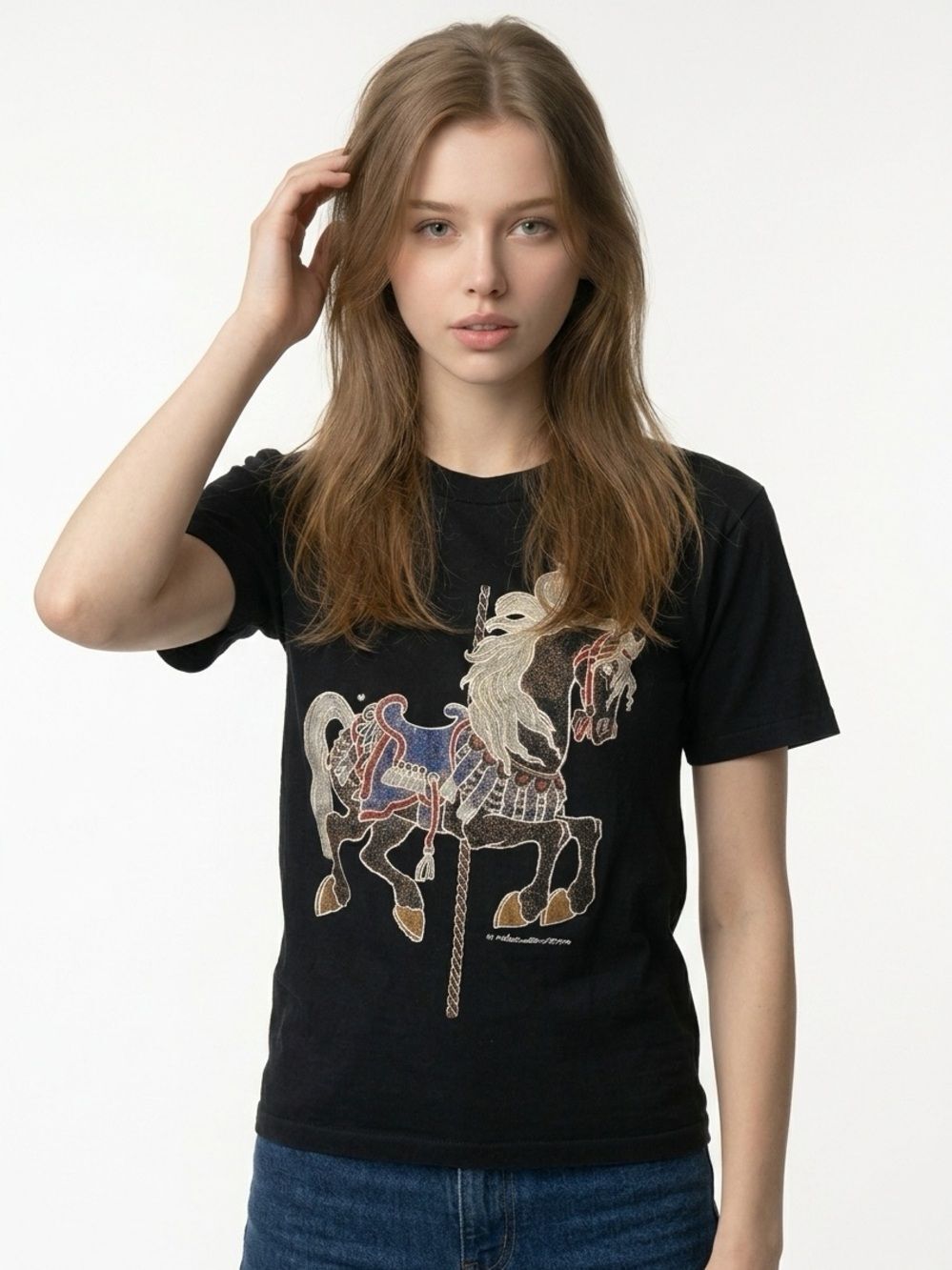 VINTAGE Reno Nevada Black Carousel Horse Graphic T-Shirt Unisex Size Medium